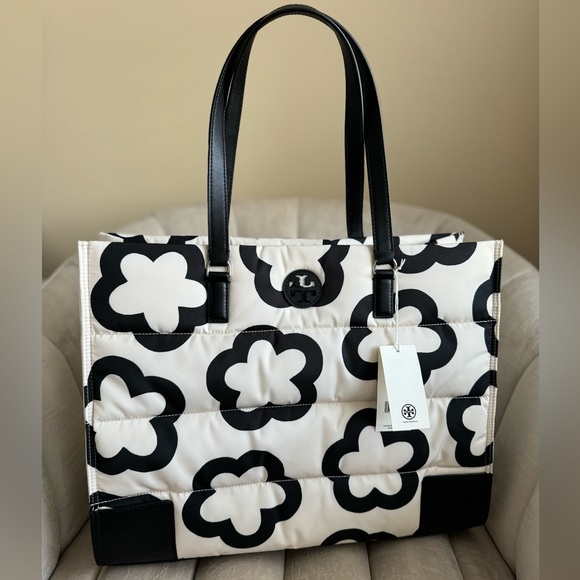 Tory Burch Nylon Flower Printed Ella Large Tote in French Cream - Picture 3 of 13